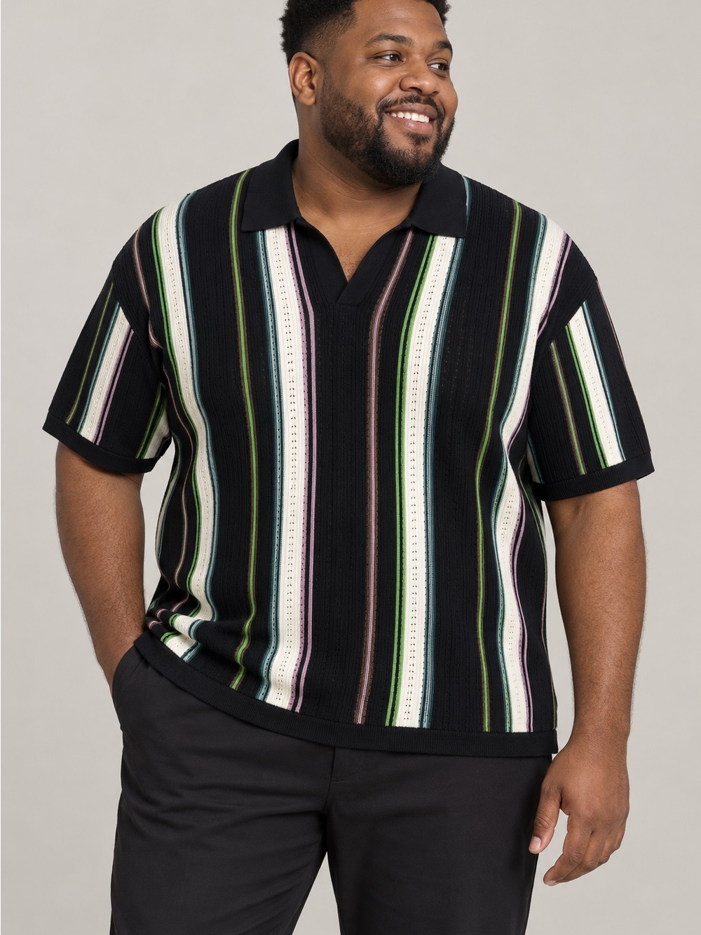 Houston White Men’s XXL Striped Pointelle Knit Polo Sweater NWT